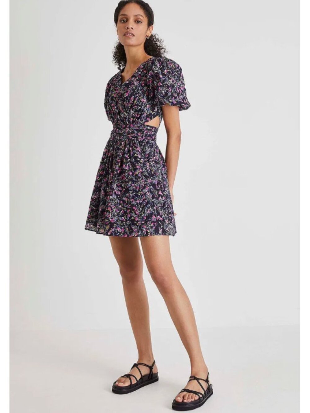 Flores Cotton V Neck Mini Dress